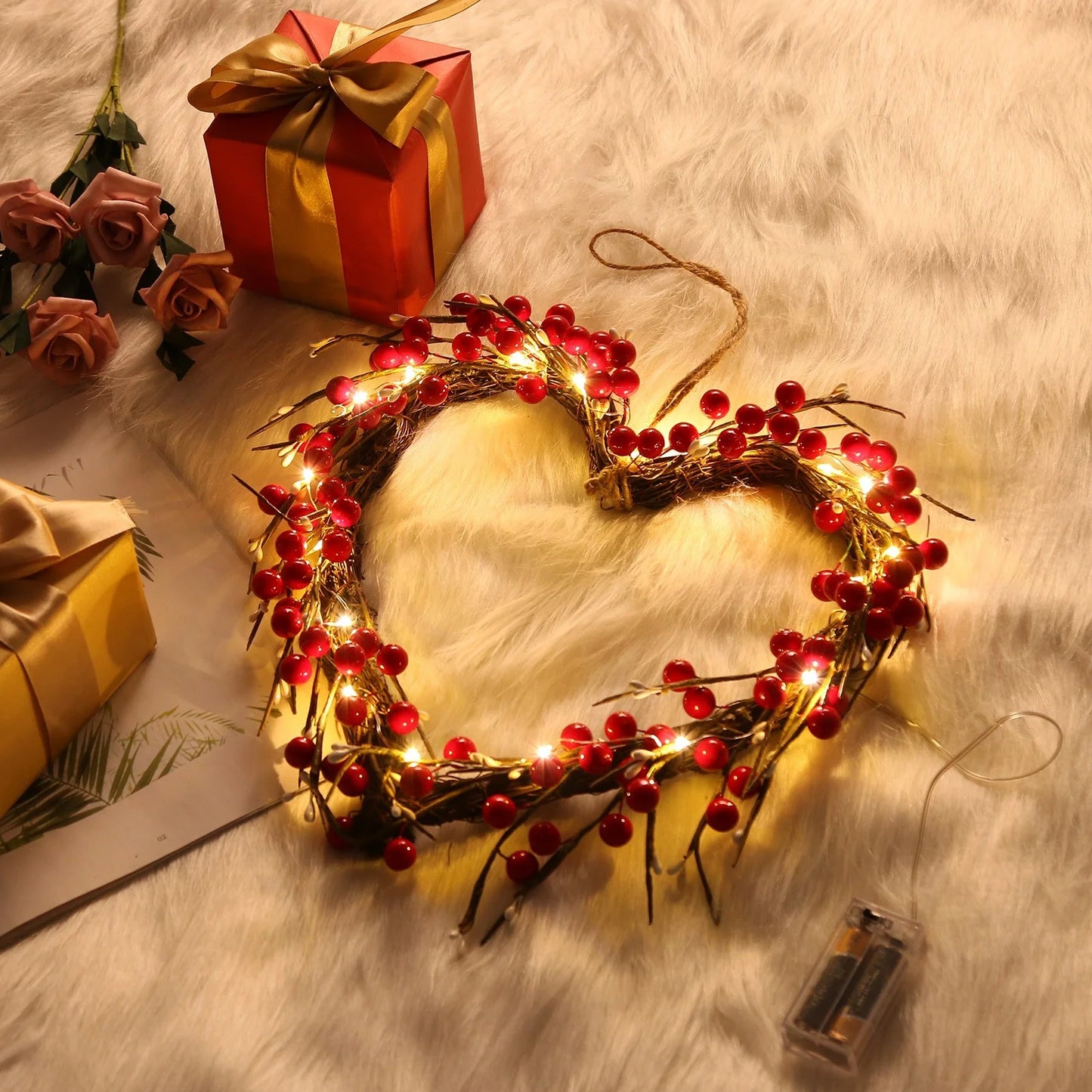Ydojg 16 Inch Valentine'S Day Sign Luminous Love Heart Shape Wreath Garland with Lights Home Decorations Red Valentines Day Gifts